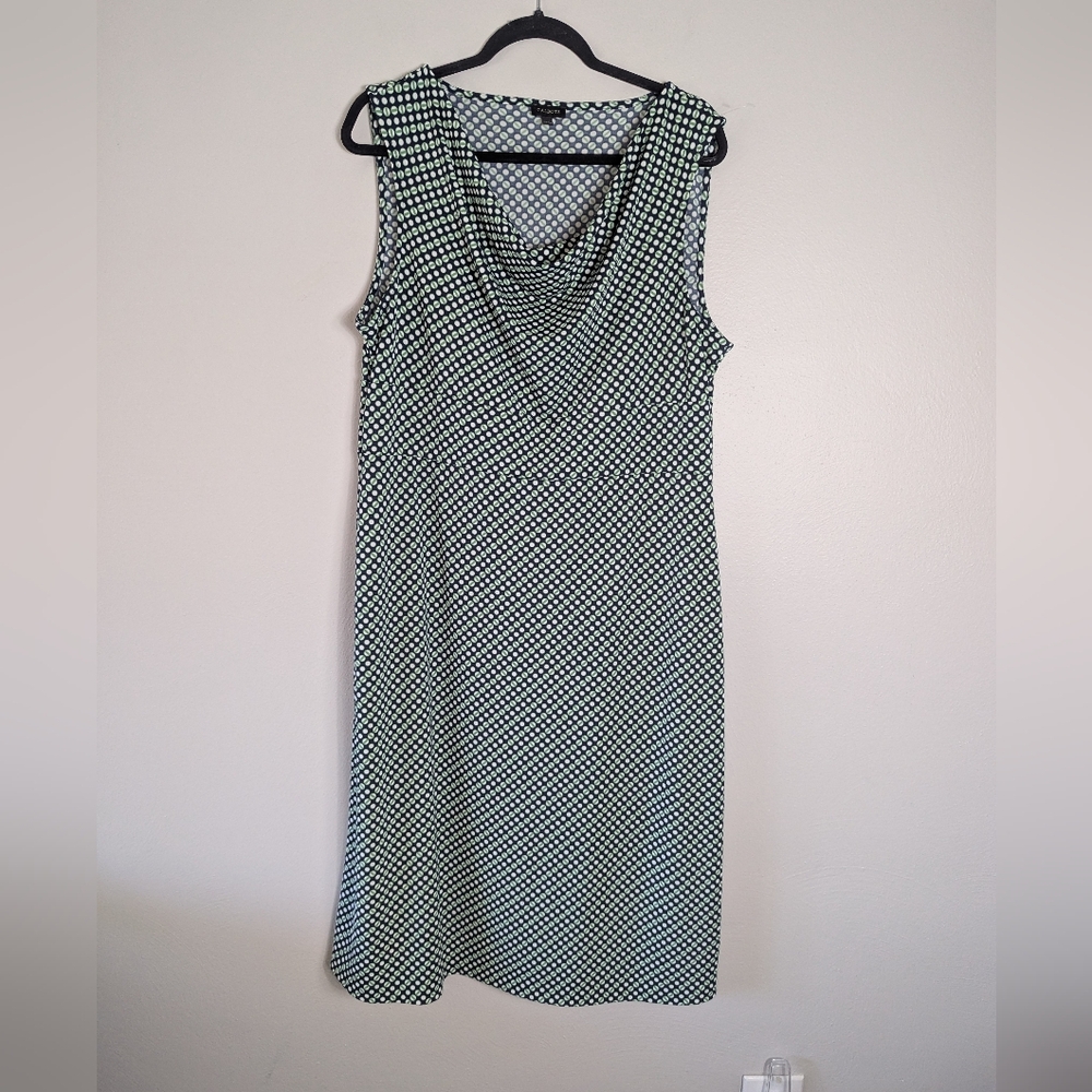 XL Talbots Drape Neck Dot Print Navy Green White Mid Length Dress